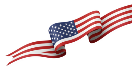 American flag ribbon isolated on transparent background, a symbol of patriotism and freedom