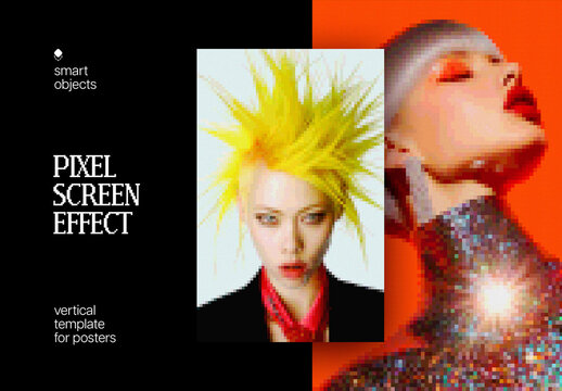 Pixelation Poster Photo Effect Mockup