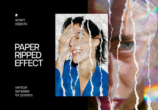 Ripped Collage Paper Poster Photo Effect Mockup
