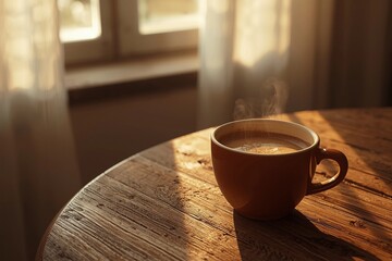Cup of coffee on wooden table