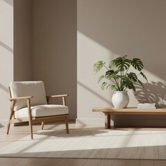 Minimalist living room with wooden furniture