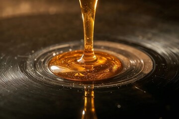 Golden honey dripping in close up