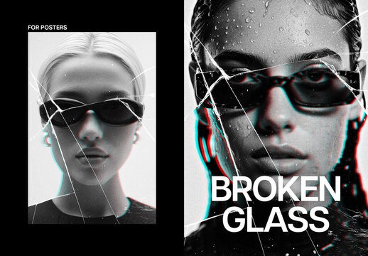 Broken Glass Poster Photo Effect Mockup