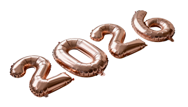 Rose gold balloons spelling 2026 for New Year celebration  