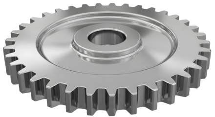 Sleek silver gear wheel symbolizing precision engineering, perfect for illustrating innovation and mechanical prowess in your projects