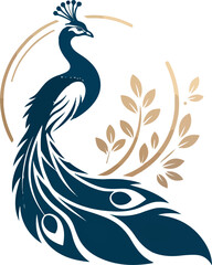 Obraz premium Elegant Peacock Logo Design – Luxury Bird Symbol, Royal Feather Icon, Modern Golden and Blue Vector Emblem for Branding and Fashion