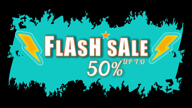 Flash sale promotion with lightning bolts and up to 50% discount