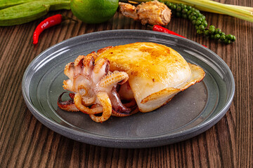 Gourmet roasted whole cuttlefish seafood