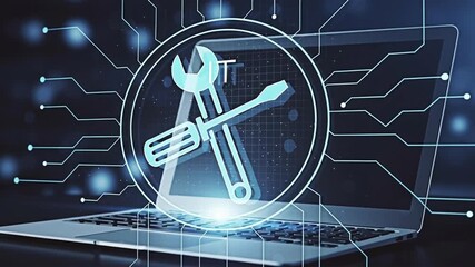 Laptop computer with repair concept for the concept of technology service.