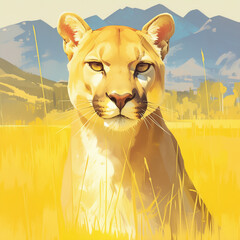 Puma digital illustration. Mountain leopard concept poster. Creative graphic design. Graphic design art.