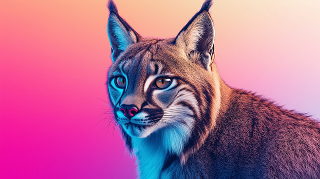 Lynx head concept photo digital illustration. Big wildcat creative poster.