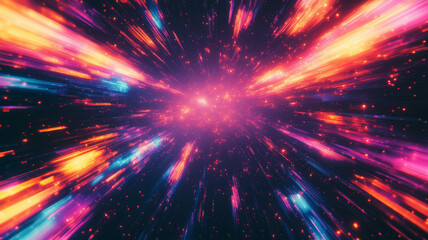 Flash explosion in space abstract background design. Explosive light speed rays effect - concept poster. Digital art.