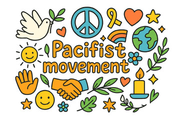 Pacifist Symbols Doodle. Pacifist movement. Hand-drawn doodle illustration of Pacifist movement. Dove, peace