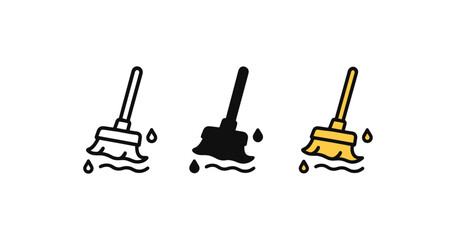 Fototapeta premium Set of colorful mop icons with water droplets for cleaning services