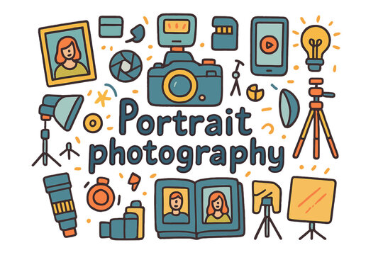 Portrait Photography Doodles. Portrait photography. Hand-drawn doodle illustration of Portrait photography.