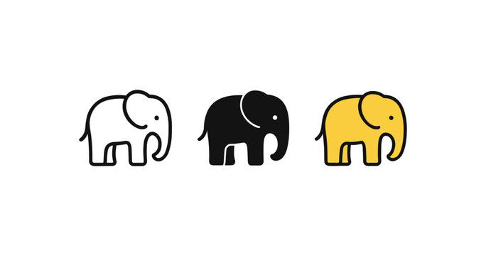 Minimalist trio of elephants in monochrome and yellow palette
