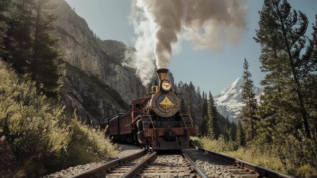 Vintage Steam Train Journey Through A Majestic Mountain Forest.