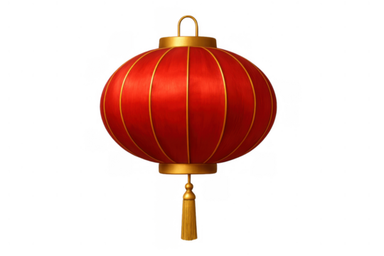 Chinese new year lantern celebrating asian cultural tradition and luck, featuring a red round decoration with golden lines and tassel - Powered by Adobe