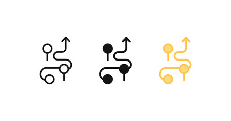 Minimalist icon set with arrows and circles in linear black, yellow, and filled styles