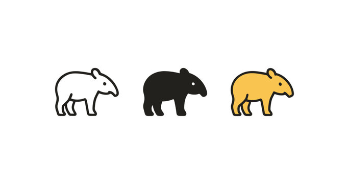 Minimalist tapir silhouette icons: black, white, and yellow variations