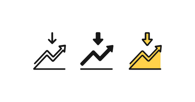 Arrow trends: linear and flat graph icons indicating growth and decline