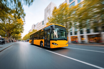 Obraz premium Modern city bus driving at sunset