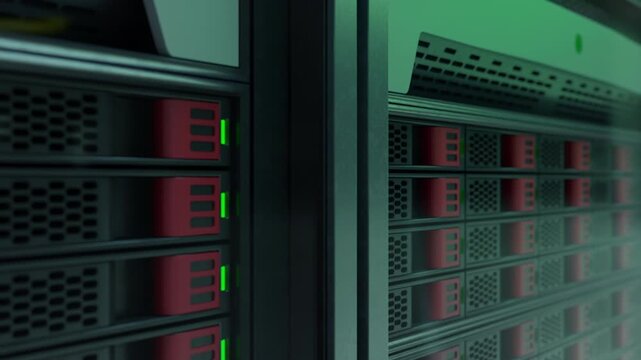Secure server environment with active monitoring. Ideal for cyber defense, IT compliance, enterprise security. Seamless loop animation, part of a security series.