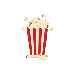 Popcorn vector with a red and white striped box, snack food for cinema illustration