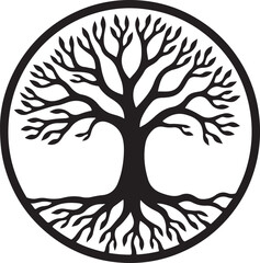 Elegant black tree of life symbol in circle