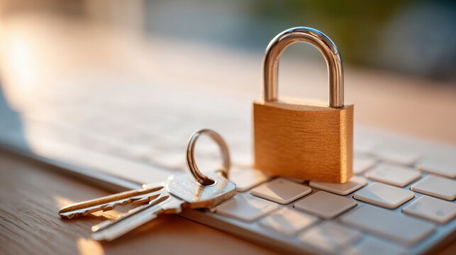Golden padlock on keyboard symbolizing security