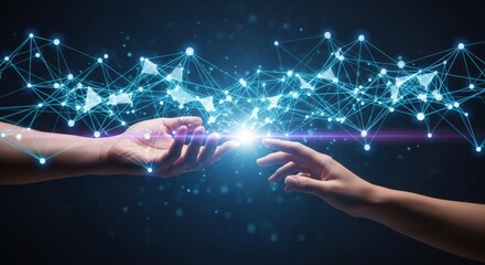 Hands connecting digital network in stunning futuristic technology concept. Teamwork Business Technology, Teamwork Business Meeting, Teamwork Real Estate Business.