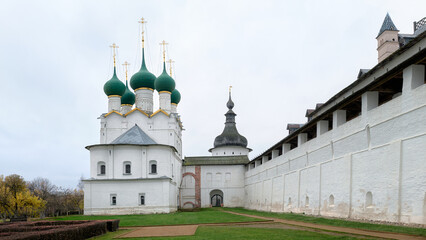 View of the Metropolitan's courtyard inside the Rostov Kremlin. Autumn view of the courtyard of the Rostov Kremlin.