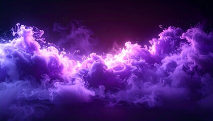 Ethereal purple smoke billows upwards, illuminated with bright light against a dark background, creating a mystical scene