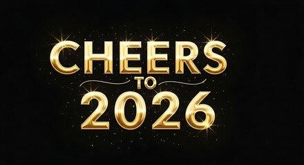 Cheers to 2026 golden balloon text on a black background for celebration