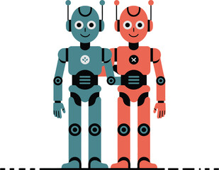 Two Friendly Robots Arm-in-Arm - Technology & Friendship