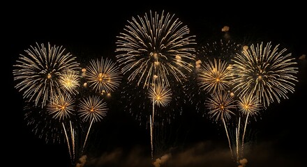 Golden fireworks light up the night sky with a dazzling display of color