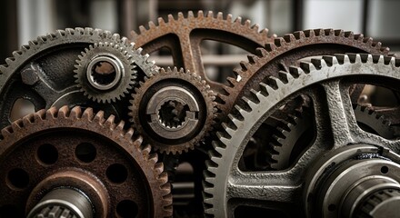 Close up of rusty gears and cogs in a machinery used in industrial sector