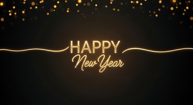 Elegant happy new year wishes with golden glitter on a dark background
