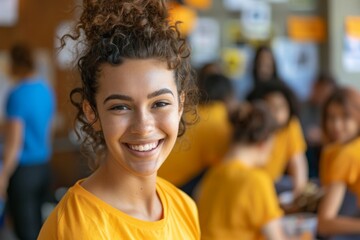 Young woman smiling at a community event