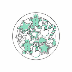 Fototapeta premium Christmas cookies arranged on a plate with gingerbread and stars 