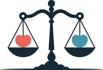 Scales of Justice with Red and Blue Hearts Balanced