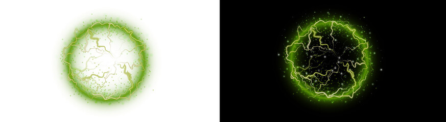 PNG image of Green energy ball. Electric lightning and plasma sphere. Magic power or sci-fi effect. Isolated transparent PNG element.