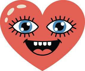 Happy Red Heart Character with Big Eyes and Smile