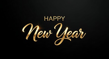 Elegant happy new year wishes with golden text on a black background