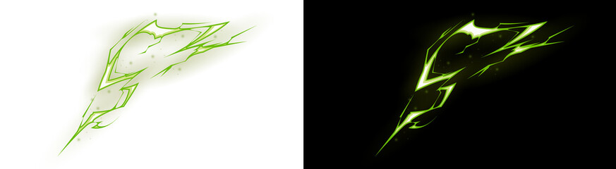 PNG image of Green lightning bolt. Electric energy flash. Comic style magic effect. Isolated transparent PNG element. © towsif