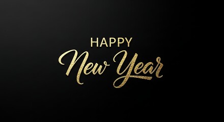 Elegant happy new year wishes in golden glitter on a dark background