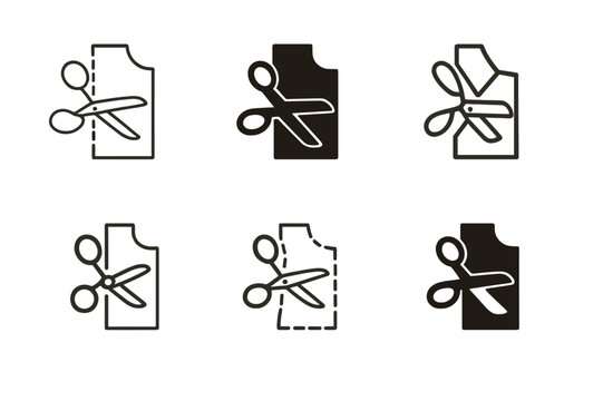 Creative Sewing Logos. Home sewing project. Set Logo of Home sewing project: scissors and fabric pattern. harmonious logo variations of the same emblematic