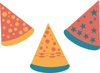 Three colorful party hats