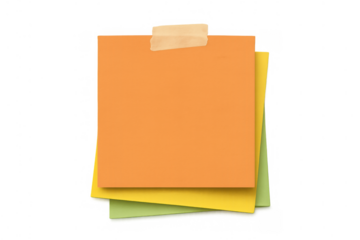 Stack of blank sticky notes with masking tape, colorful memo pads for reminder or message, transparent background
