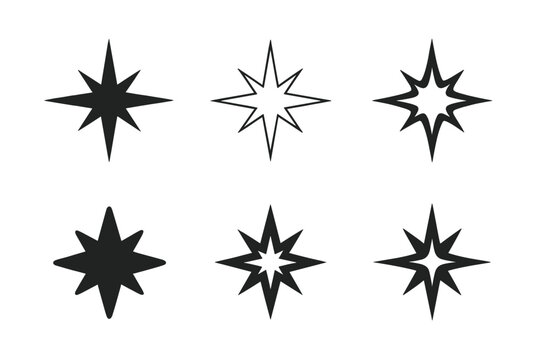 Vega Star Logo Variations. Vega star. Set Logo of Vega star: radiant five-point flare. harmonious logo variations of the same emblematic concept, each with